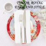 Tudor Royal 24-Piece Porcelain Round Dinnerware Set, Service for 6, Crimson Desi... - Image 6