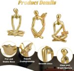 Thinker Statue Gold Decor for Living Room, Abstract Art Sculpture for Bookshelf ... - Image 4