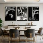 3 Pcs Framed Black and White Cheetah Canvas Wall Art Vintage Trendy Leopard Fash... - Image 3