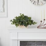 Pemberly Row Ivy Silk Plant, Green Faux Florals with White Wash Planter, 14 in H... - Image 4