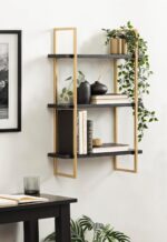 Kate and Laurel Leigh Modern 3 Tier Wall Shelf; 20 x 7 x 30; Black and Gold; Dec... - Image 3
