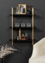 Kate and Laurel Leigh Modern 3 Tier Wall Shelf; 20 x 7 x 30; Black and Gold; Dec... - Image 4