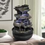 15.7" High Rock Cascading Tabletop Fountain, Zen Meditation Indoor Waterfall Fea... - Image 4