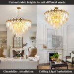 KELUOLY Modern Large Crystal Chandelier, 4-Layer Gold Glass Chandelier, 12 Light... - Image 7