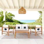 SAFAVIEH Outdoor Collection Montez Natural/ White Cushions/ Striped Bolster Pill... - Image 3