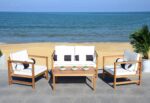 SAFAVIEH Outdoor Collection Montez Natural/ White Cushions/ Striped Bolster Pill... - Image 8