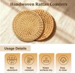 Handmade Rattan Coasters Set of 6 with Holder -Boho Wicker Coasters for Drinks, ... - Image 4