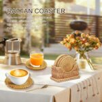 Handmade Rattan Coasters Set of 6 with Holder -Boho Wicker Coasters for Drinks, ... - Image 5