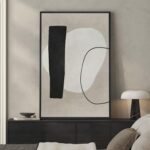 Framed Modern Black and White Neutral Abstract Wall Art, Beige Canvas Prints Pai... - Image 3