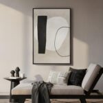 Framed Modern Black and White Neutral Abstract Wall Art, Beige Canvas Prints Pai... - Image 5