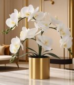 LESING Potted Artificial Orchid Flowers,Real Touch White Fake Artificial Orchid ... - Image 3