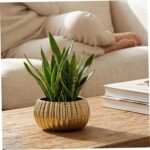 Gold Planter Decorative Ceramic Gold Vase with Embossed Geometric Design for Suc... - Image 5