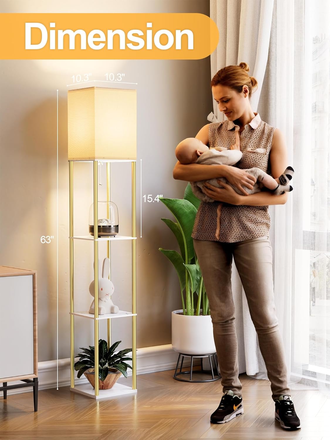 Floor Lamp with Shelves, Modern Corner Display Standing Column Shelf Lamp Etager... - Image 6