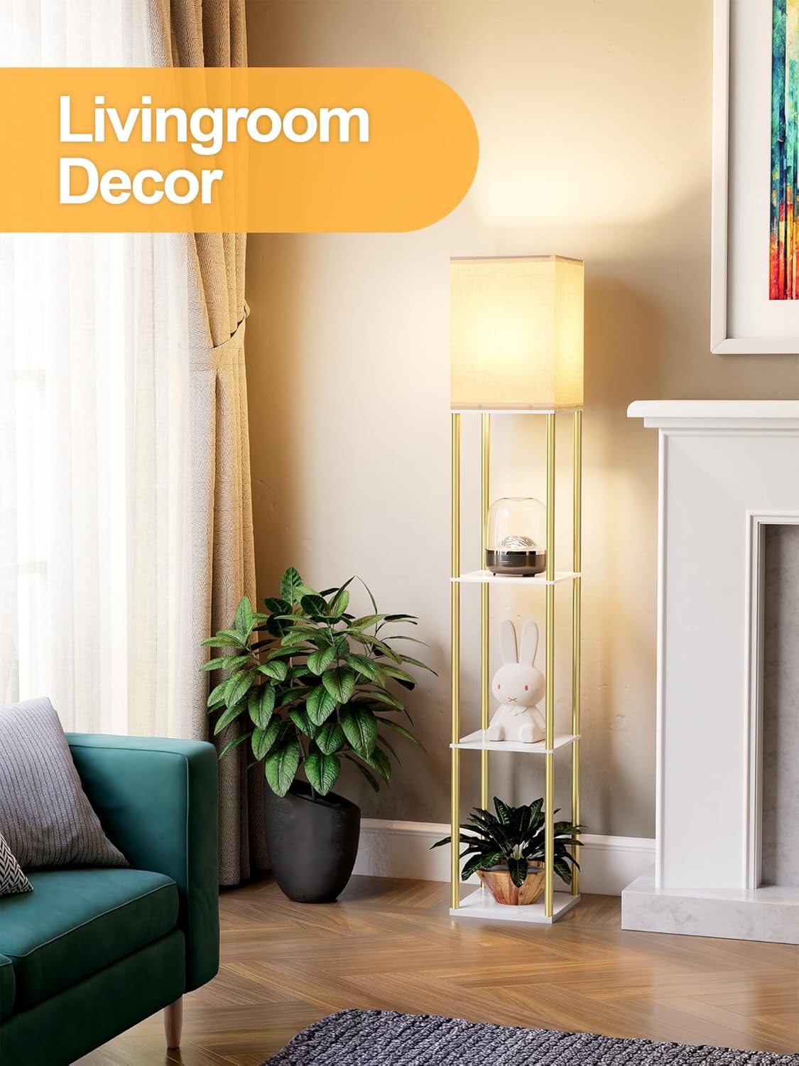 Floor Lamp with Shelves, Modern Corner Display Standing Column Shelf Lamp Etager... - Image 8