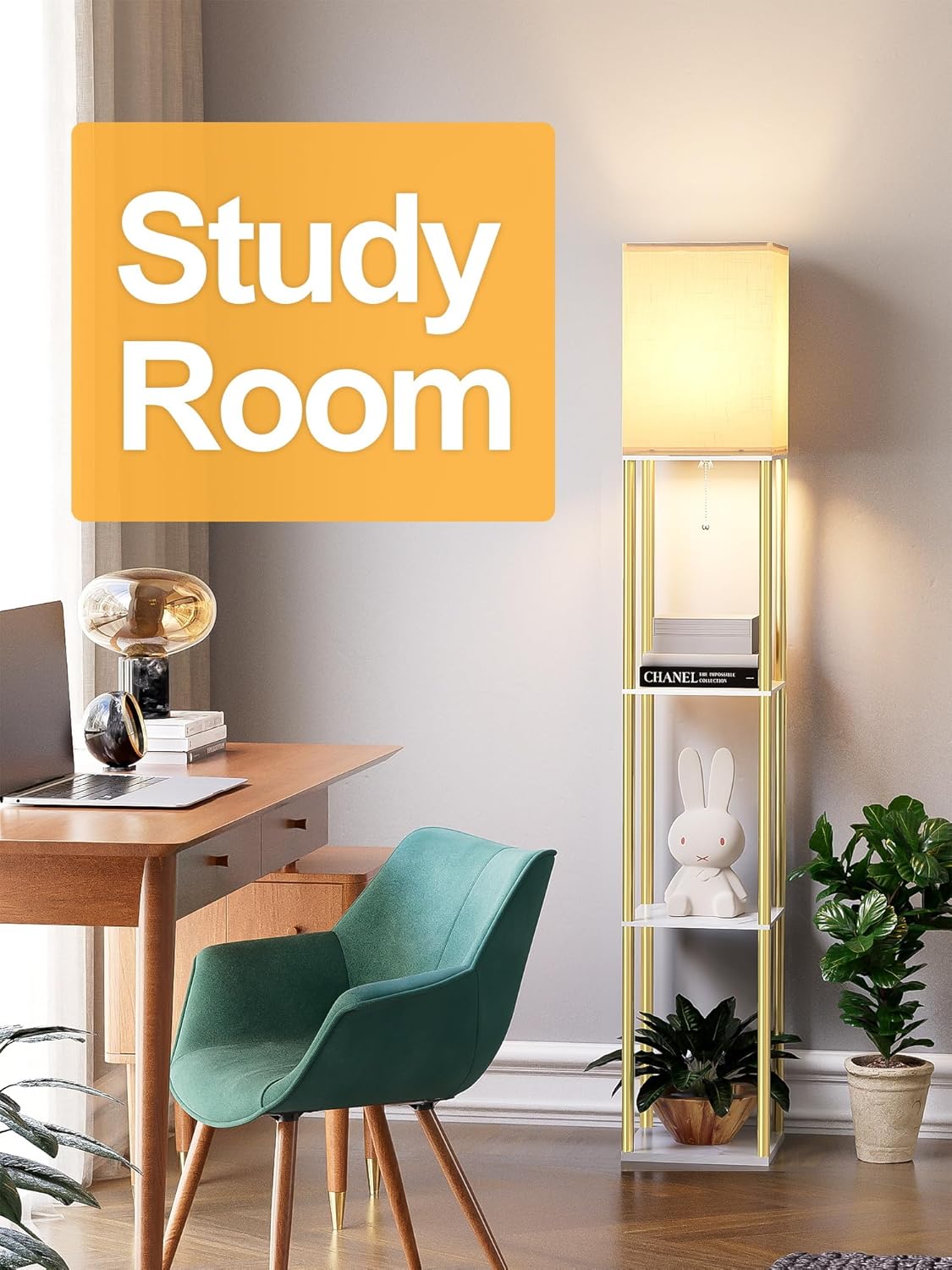 Floor Lamp with Shelves, Modern Corner Display Standing Column Shelf Lamp Etager... - Image 9
