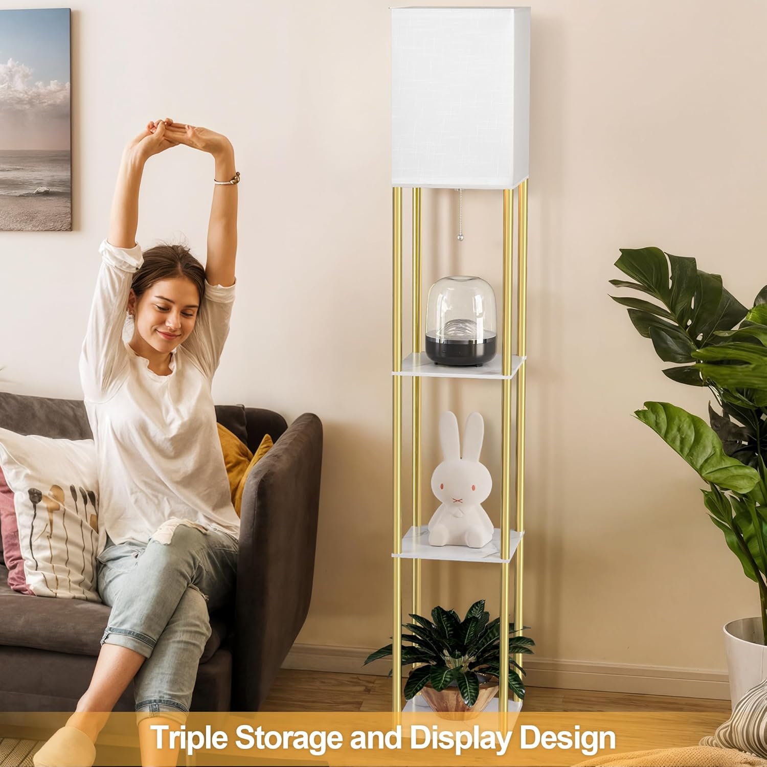 Floor Lamp with Shelves, Modern Corner Display Standing Column Shelf Lamp Etager... - Image 10