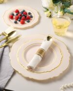 realluck 350 Piece Pink Plastic Dinnerware Set for 50 Guests Elegant Baroque Dis... - Image 6