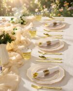 realluck 350 Piece Pink Plastic Dinnerware Set for 50 Guests Elegant Baroque Dis... - Image 7