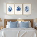 Framed Coastal Coral Wall Art for Living Room, Large Navy Blue Watercolor Coral ... - Image 4