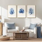 Framed Coastal Coral Wall Art for Living Room, Large Navy Blue Watercolor Coral ... - Image 5