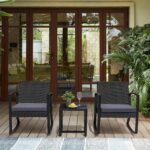 Greesum 3 Pieces Outdoor Furniture Set Patio Bistro Rocking Chairs with Glass Co... - Image 3