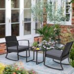 Greesum 3 Pieces Outdoor Furniture Set Patio Bistro Rocking Chairs with Glass Co... - Image 4