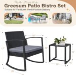 Greesum 3 Pieces Outdoor Furniture Set Patio Bistro Rocking Chairs with Glass Co... - Image 5