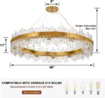 48-Inch Gold Modern Crystal Chandelier, 24 Lights, Large Round 2-Tier K9 Crystal... - Image 6