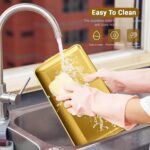 Stainless Steel Serving Tray, 15.7 x 9.4In Rectangle Gold Serving Platter with H... - Image 6