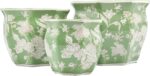 Galt International Green & White Round Fluted Floral Porcelain Ceramic Plant Flo... - Image 3