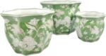 Galt International Green & White Round Fluted Floral Porcelain Ceramic Plant Flo... - Image 5