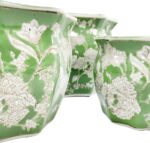 Galt International Green & White Round Fluted Floral Porcelain Ceramic Plant Flo... - Image 6