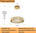 Modern LED Ring Pendant Light Dimmable Crystal Chandelier 15.7" Gold Crystal Cha... - Image 3