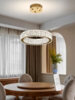 Modern LED Ring Pendant Light Dimmable Crystal Chandelier 15.7" Gold Crystal Cha... - Image 5