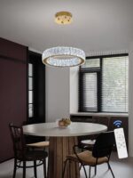 Modern LED Ring Pendant Light Dimmable Crystal Chandelier 15.7" Gold Crystal Cha... - Image 6