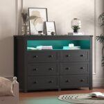 Dresser for Bedroom with 6 Drawers, Wide Chest of Drawers with LED Light and Pow... - Image 5