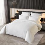Hotel Duvet Cover California King Size Cotton White Satin Pin Striped Textured w... - Image 3
