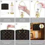 25" Glass Table Lamps Set of 2, with USB C+A Ports, Gold Bedside Lamp, Black Gri... - Image 8