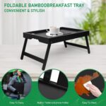 Bed Tray Table with Handles Folding Legs,Bamboo Breakfast Food Tray with Media S... - Image 4