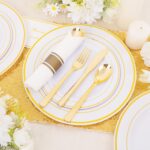 DaYammi 350PCS Gold Plastic Dinnerware Set for 50 Guests, Fancy Disposable Plate... - Image 3