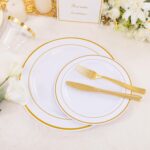 DaYammi 350PCS Gold Plastic Dinnerware Set for 50 Guests, Fancy Disposable Plate... - Image 8