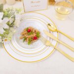 DaYammi 350PCS Gold Plastic Dinnerware Set for 50 Guests, Fancy Disposable Plate... - Image 10