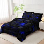 Nttopship Geometric Blue Black Queen Comforter Set,Light Honeycomb Bedding Set 7... - Image 3