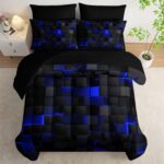 Nttopship Geometric Blue Black Queen Comforter Set,Light Honeycomb Bedding Set 7... - Image 4