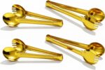 4 Pack Gold Serving Tongs Set with Serving Spoon, Stainless Steel Buffet Tongs S... - Image 8