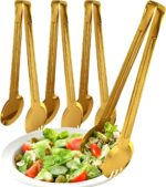 4 Pack Gold Serving Tongs Set with Serving Spoon, Stainless Steel Buffet Tongs S... - Image 9