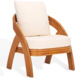SAFAVIEH Couture Collection Demarco Tropical Coastal Natural Rattan/White Linen ... - Image 5