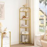 HOOBRO 5-Tier Corner Shelf Stand, Gold Corner Bookshelf, Tempered Glass Shelves,... - Image 3