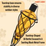 Metal & Glass Table Lamp – Teardrop Style Outdoor Oil Lamp w/ Black Metal Frame ... - Image 5