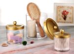 SheeChung 3-Pack Plastic Apothecary Jars with Gold Metal Lids - Large 50oz, 25oz... - Image 4